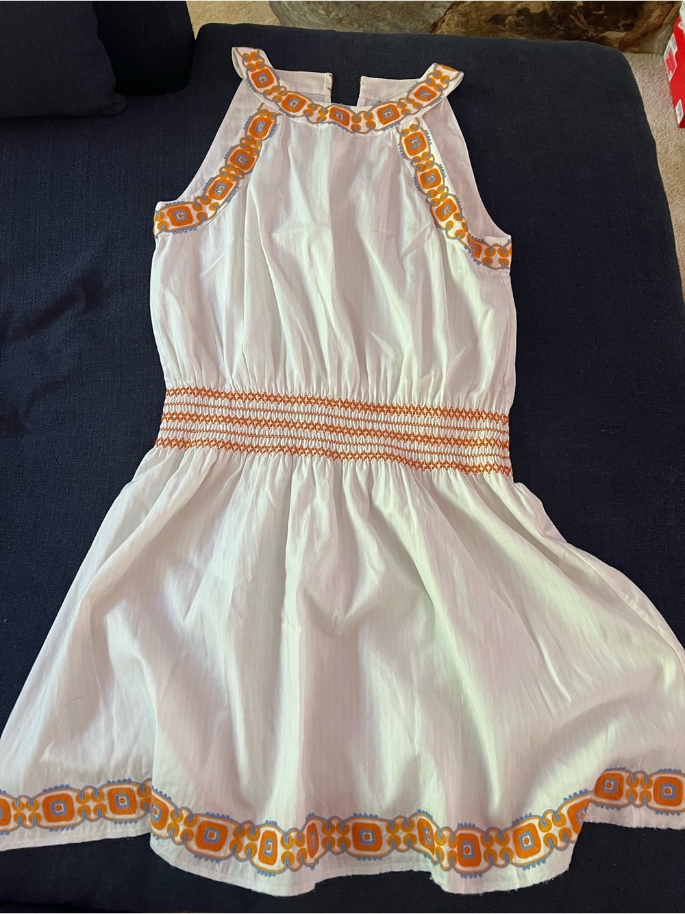 Tory Burch White Sundress with Orange Embroidered Trim